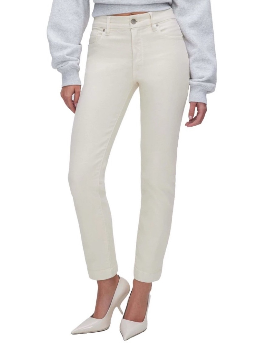Good American Jeans Good Classic Slim Straight Denim Stretch Cream Women’s 14 32